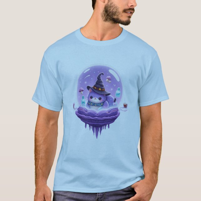 Cosmic Witch Cat Crystal Ball Kawaii Magic Tee (Front)