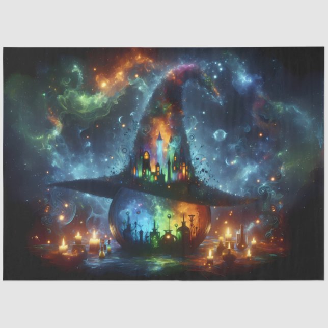 Cosmic Witch Hat with Candles and Halloween Magic  Tissue Paper (Front)