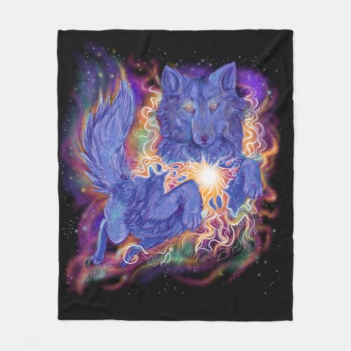 Cosmic Wolf Fleece Blanket
