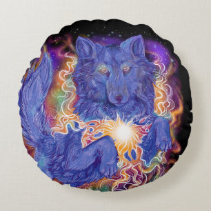 Cosmic Wolf Round Pillow