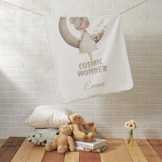 Cosmic Wonder Fairy Moon Personalized Name Baby Blanket