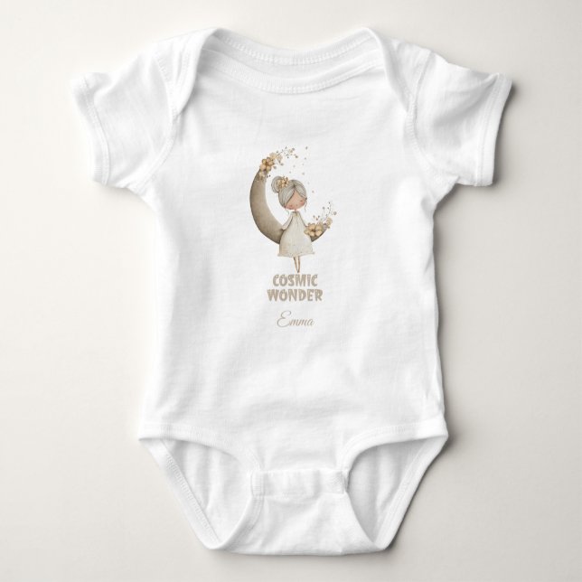 Cosmic Wonder Fairy Moon Personalized Name Baby Bodysuit (Front)