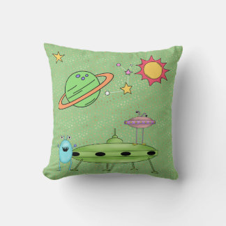 Cosmic World Aliens and UFO Throw Pillow