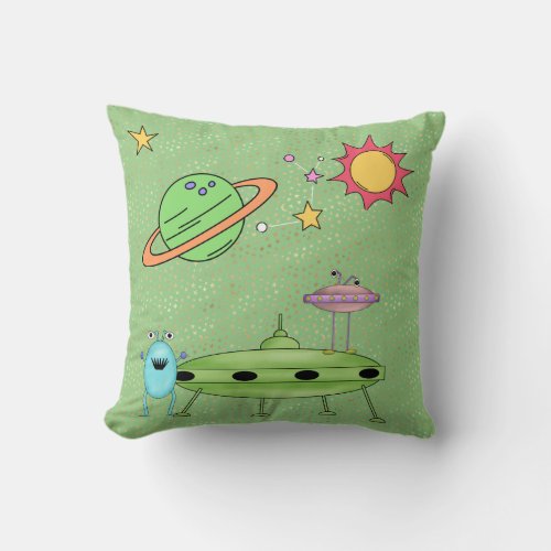 Cosmic World Aliens and UFO   Throw Pillow
