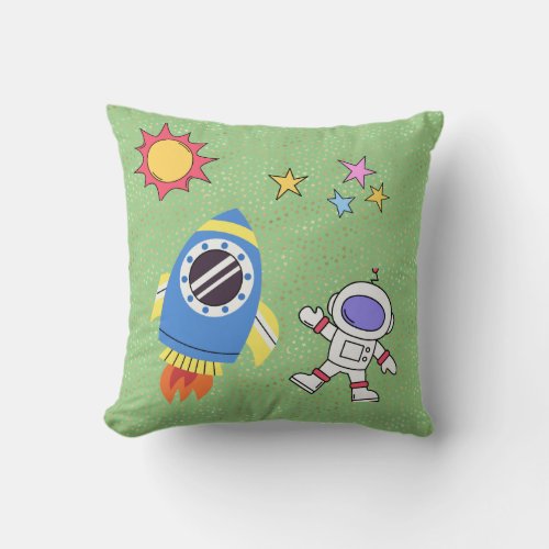 Cosmic World Astronaut and Space Rocket Throw Pillow