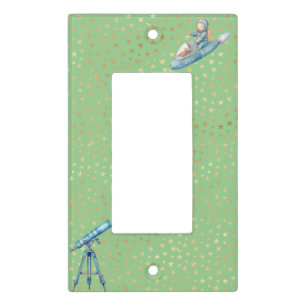 Cosmic World - Green - Telescope and Astronaut Light Switch Cover