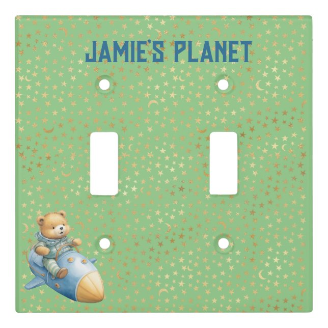 Cosmic World Green With Gold Foil Stars & Moons Light Switch Cover (Front)