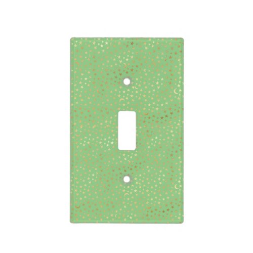 Cosmic World Green With Gold Foil Stars  Moons Light Switch Cover