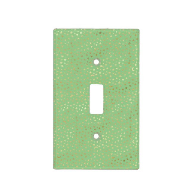 Cosmic World Green With Gold Foil Stars & Moons Light Switch Cover (Front)