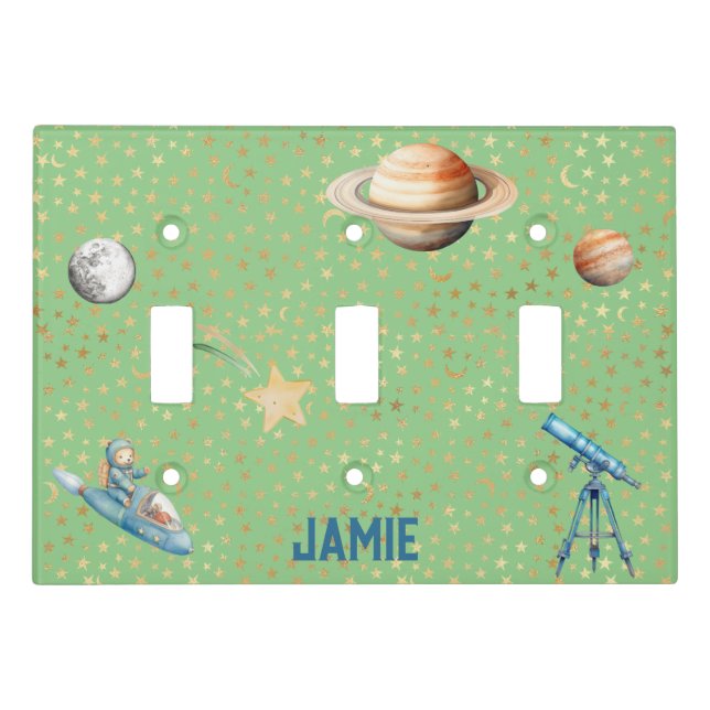 Cosmic World-Telescope, Stars, Planet & Astronaut Light Switch Cover (Front)
