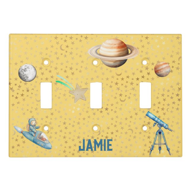 Cosmic World-Telescope, Stars, Planet & Astronaut Light Switch Cover (Front)