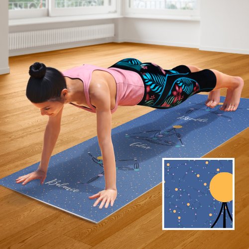Cosmic Yoga Poses and Phrases Blue Yoga Mat