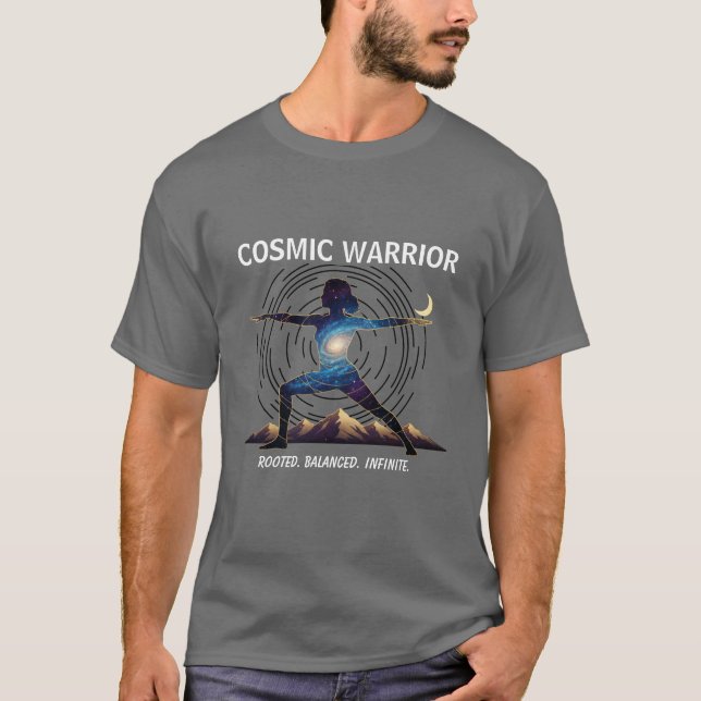 Cosmic Yoga Warrior | Galaxy Body Pose T-Shirt (Front)