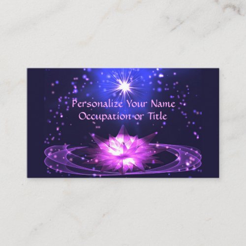 Cosmic Zen Purple Crystal Lotus Flower Stars Business Card