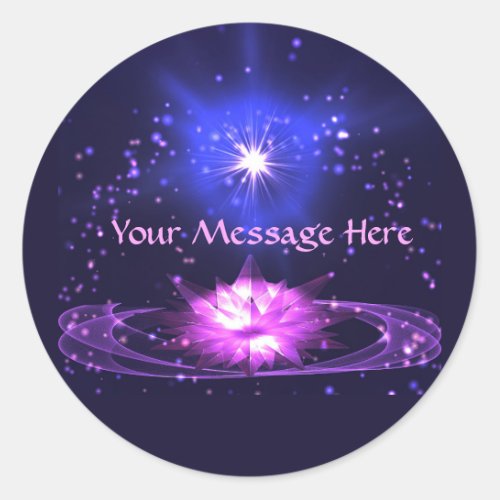 Cosmic Zen Purple Crystal Lotus Flower Stars Classic Round Sticker