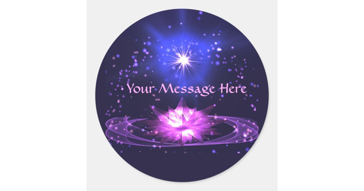 Cosmic Zen Purple Crystal Lotus Flower Stars Classic Round Sticker | Zazzle