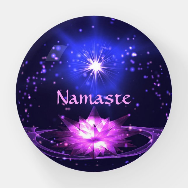 Cosmic Zen Purple Crystal Lotus Flower Stars Paperweight (Front)
