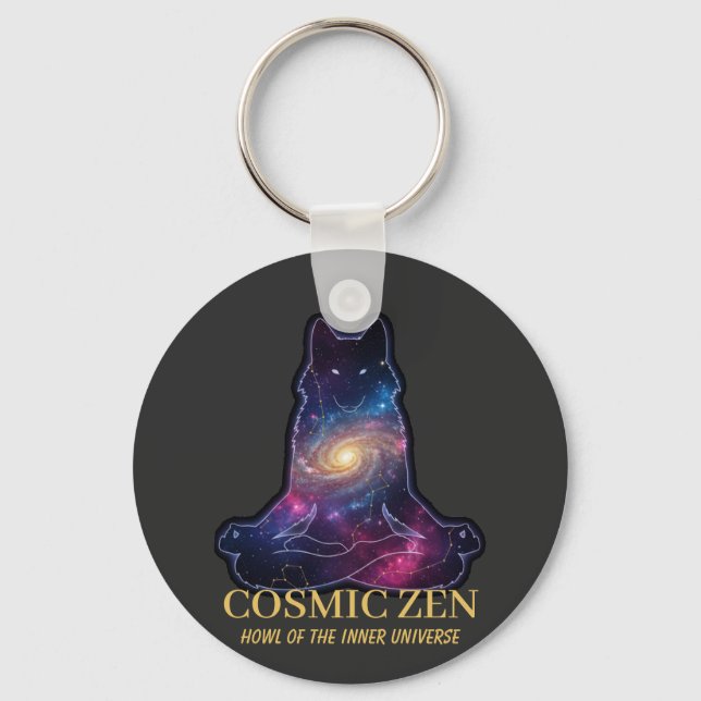 Cosmic Zen Wolf | Meditating Galaxy Spirit Animal  Keychain (Front)