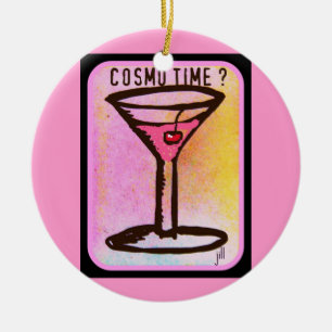 COSMO TIME PINK MARTINI PRINT CERAMIC ORNAMENT
