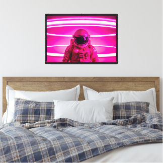 Cosmonaut astronaut on a pink neon background Pict Canvas Print