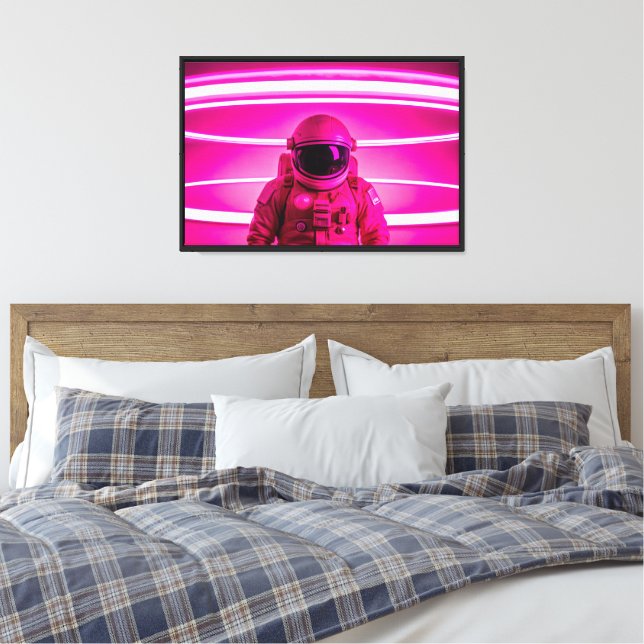 Cosmonaut astronaut on a pink neon background Pict Canvas Print (Insitu(Bedroom))