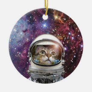 Cosmonaut cat ceramic ornament
