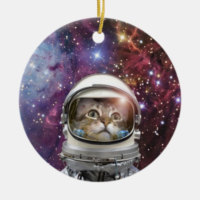 Cosmonaut cat ceramic ornament (Front)