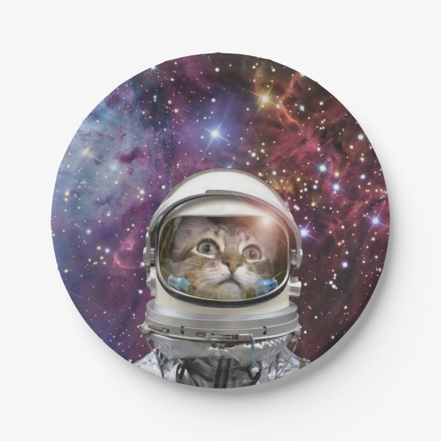 Cosmonaut cat paper plates (Front)