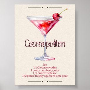 Cosmopolitan Art Print Bar Decor Cocktail Poster
