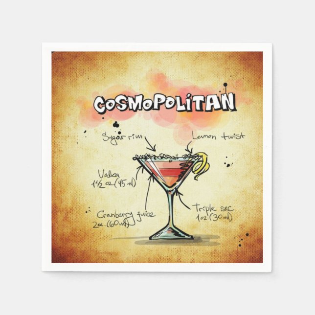 Cosmopolitan Bartender Drink Recipe Napkins (Front)