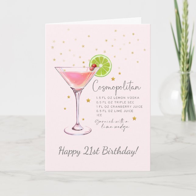 Cosmopolitan Cocktail 21st Happy Birthday Card (Front)