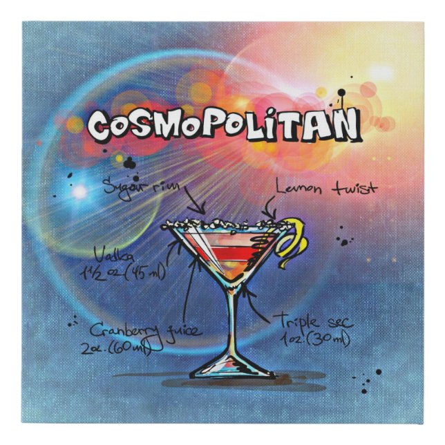Cosmopolitan Cocktail (#2 of 12 Drink Recipe Sets) Faux Canvas Print (Front)