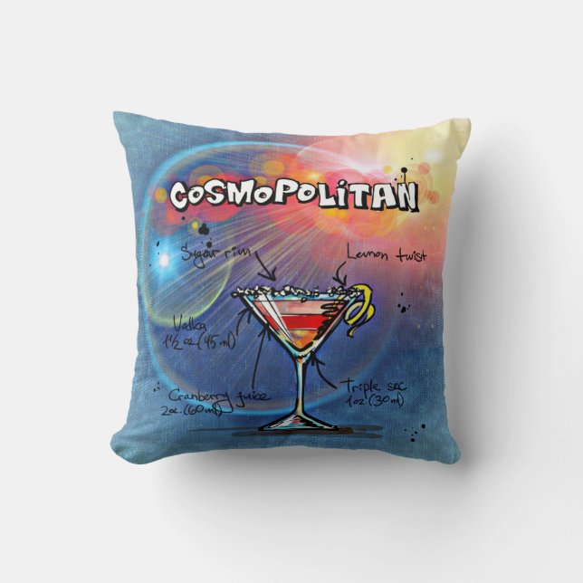 Cosmopolitan Cocktail (#2 of 12 Drink Recipe Sets) Throw Pillow (Front)