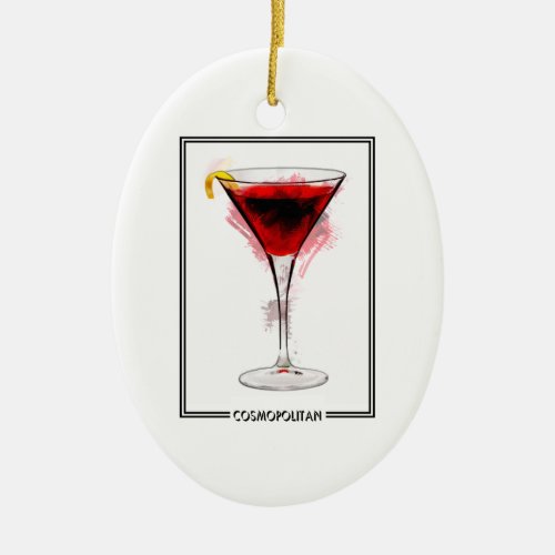 Cosmopolitan Cocktail Marker Sketch Ceramic Ornament