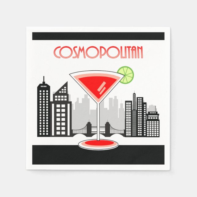 Cosmopolitan Cocktail Napkin, Lounge Theme Paper Napkins (Front)