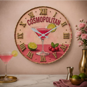 Cosmopolitan Cocktail Pink Martini Bar Decor  Large Clock