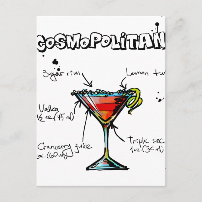 Cosmopolitan Cocktail Recipe Postcard (Front)