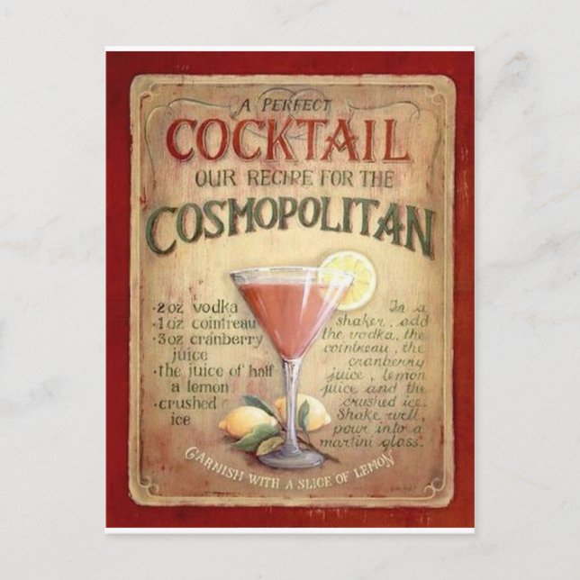 cosmopolitan cocktail recipe postcard (Front)