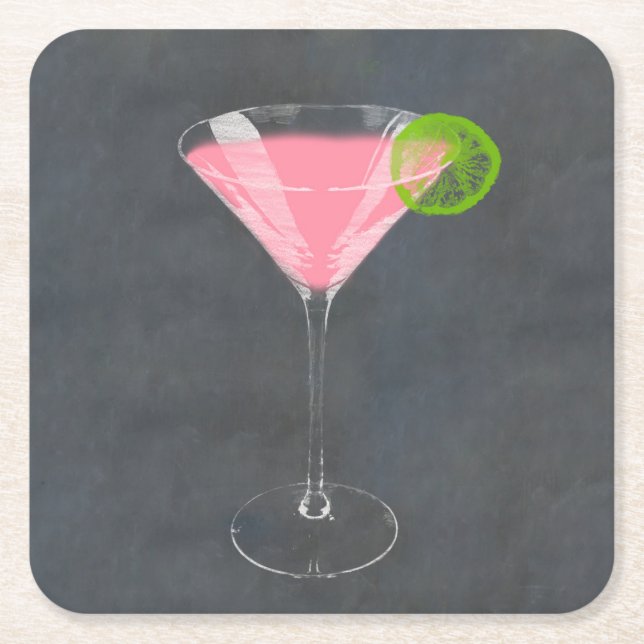 Cosmopolitan Cocktail Square Paper Coaster (Front)