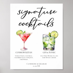Cosmopolitan Gin & Tonic Signature Cocktails Menu Poster