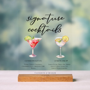 Cosmopolitan Lemon Drop Bridal Shower Cocktails Acrylic Sign