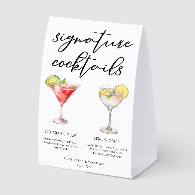 Cosmopolitan Lemon Drop Signature Cocktails Menu Paper Table Tent (Front)