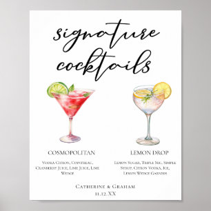 Cosmopolitan Lemon Drop Signature Cocktails Menu Poster