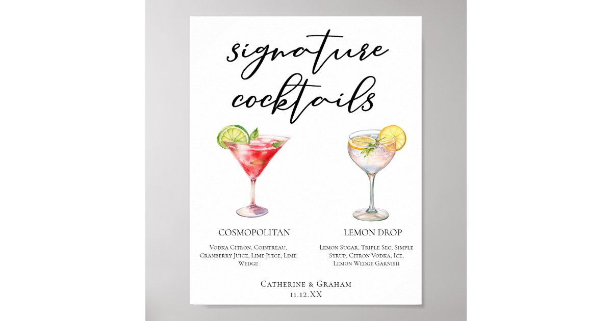 Lemon Drop Menu Cosmopolitan Lemon Drop Signature Cocktails Menu Poster | Zazzle