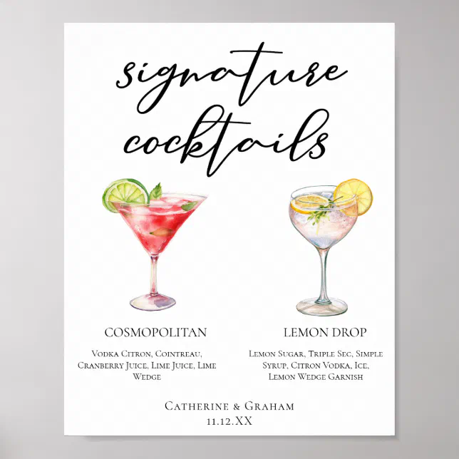 Lemon Drop Menu Cosmopolitan Lemon Drop Signature Cocktails Menu Poster | Zazzle