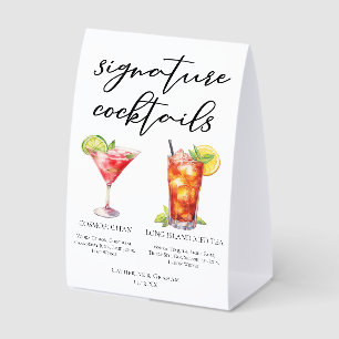 Cosmopolitan Long Island Signature Cocktails Menu Paper Table Tent