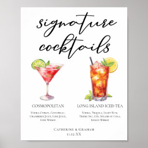 Cosmopolitan Long Island Signature Cocktails Menu Poster