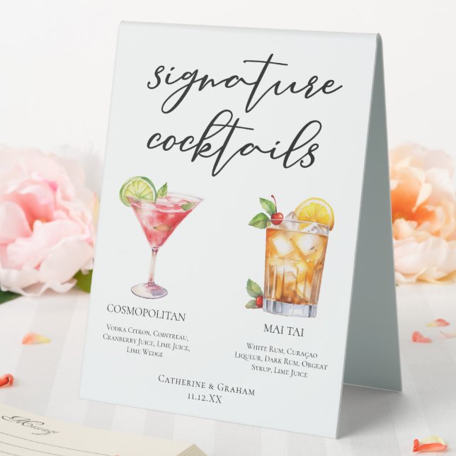 Cosmopolitan Mai Tai Signature Cocktails Menu Table Tent (In SItu (Wedding))
