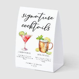 Cosmopolitan Moscow Mule Wedding Cocktails Menu Paper Table Tent