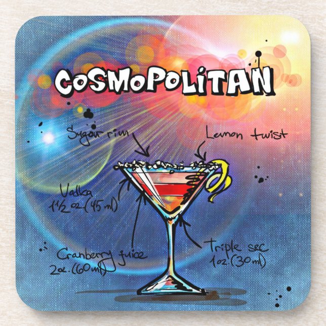 Cosmopolitan Recipe Bar Blue Beverage Coaster (Front)